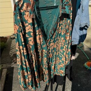 Floral Green and Brown Blouse